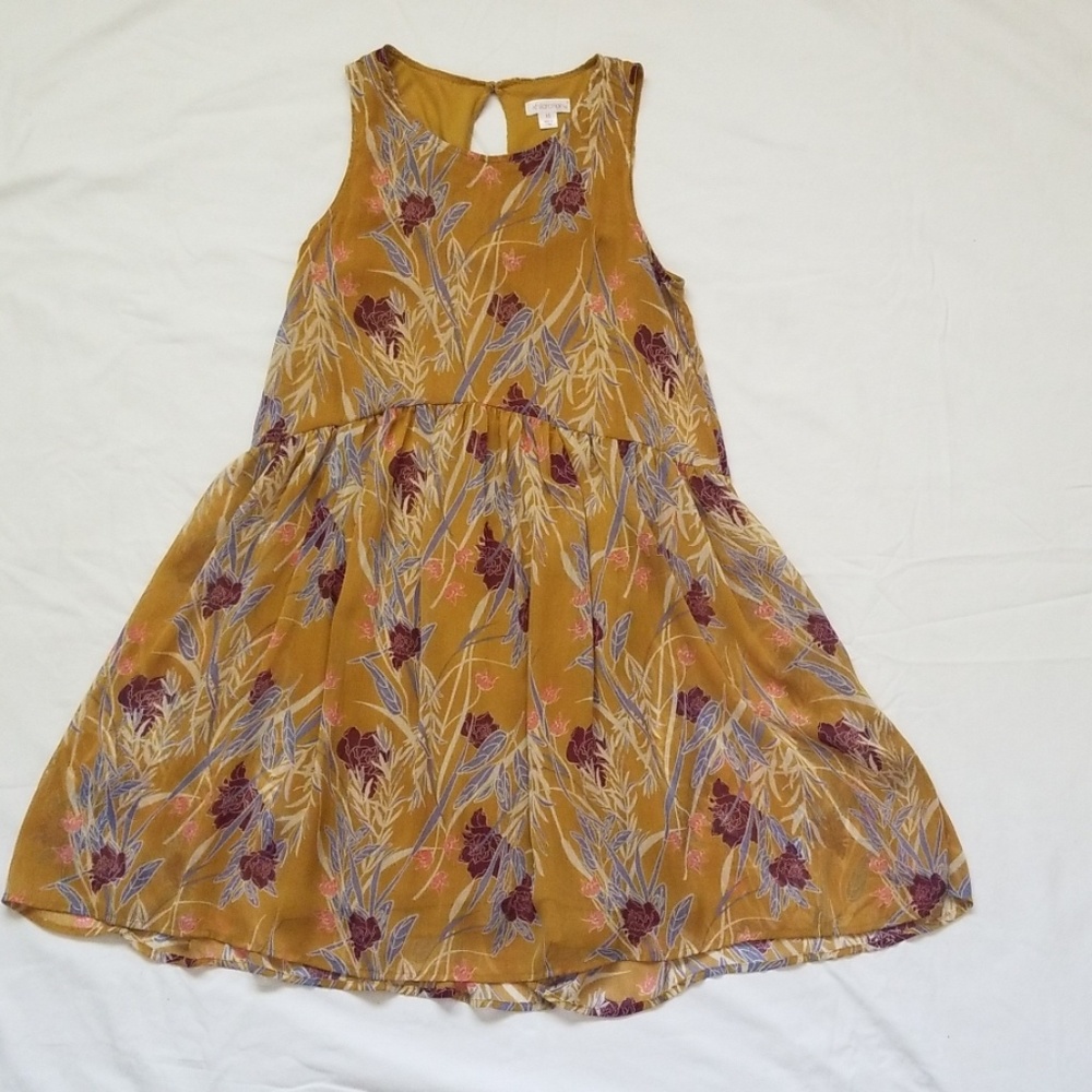 Mustard Yellow Fall Floral High low Dress